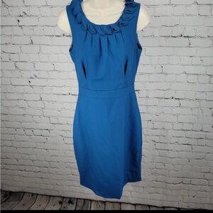 J CREW size 2 dress Suiting Blue Wool Blend Sleeveless dress ruffle Neckline
